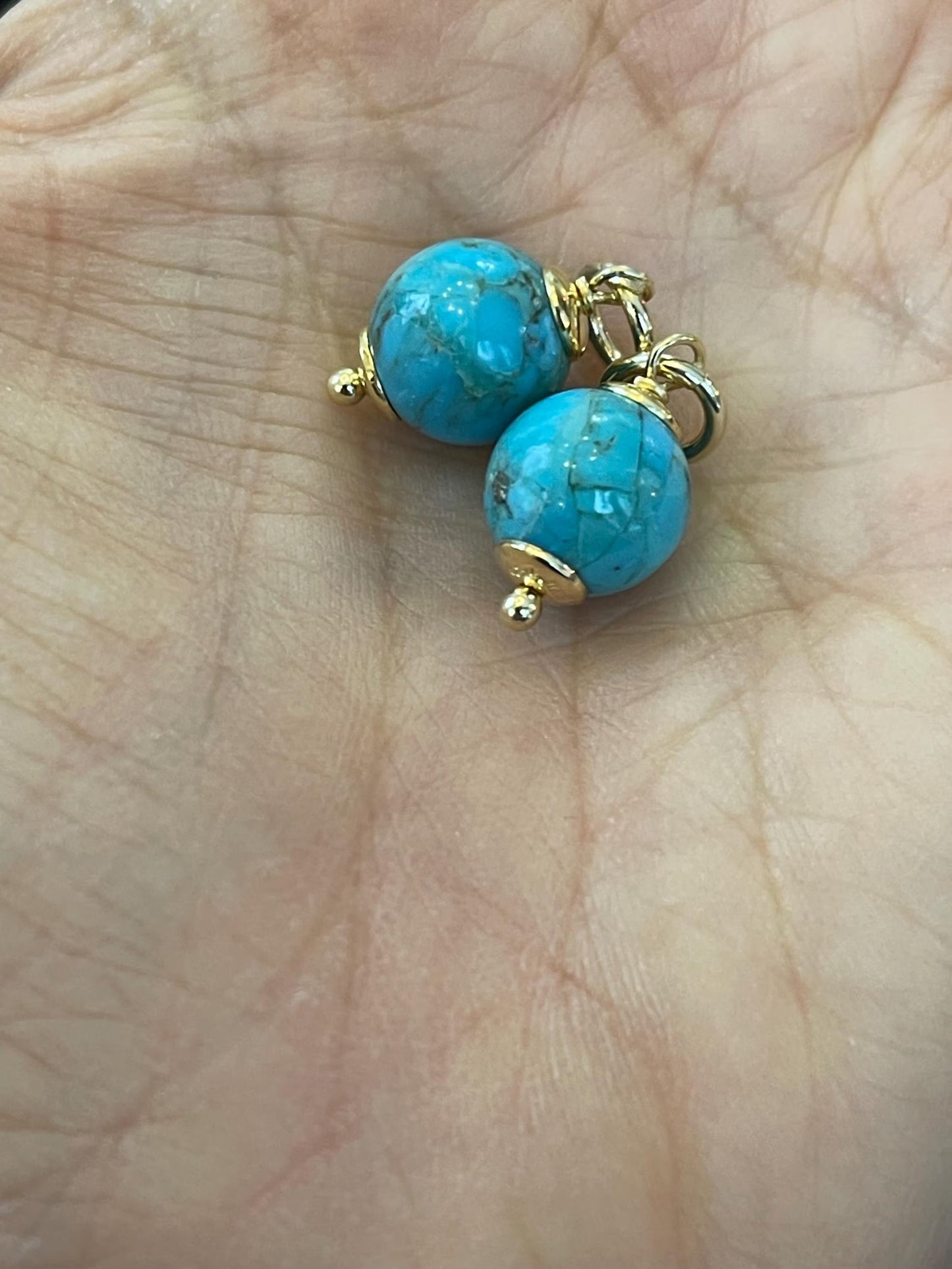Estate Vintage 14KT Yellow Gold Plated Sterling Silver Turquoise Ball Earring Charms