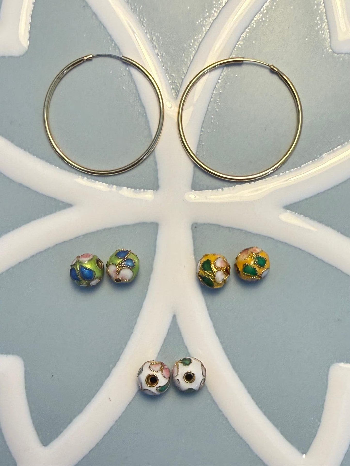 Yellow Gold-Plated Endless Hoop Earrings + (3) Sets of Removable Beads