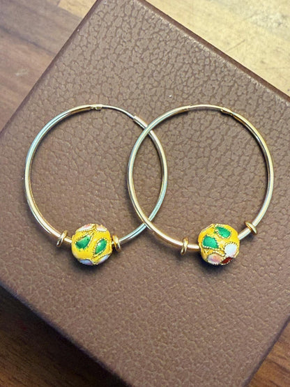 Yellow Gold-Plated Endless Hoop Earrings + (3) Sets of Removable Beads