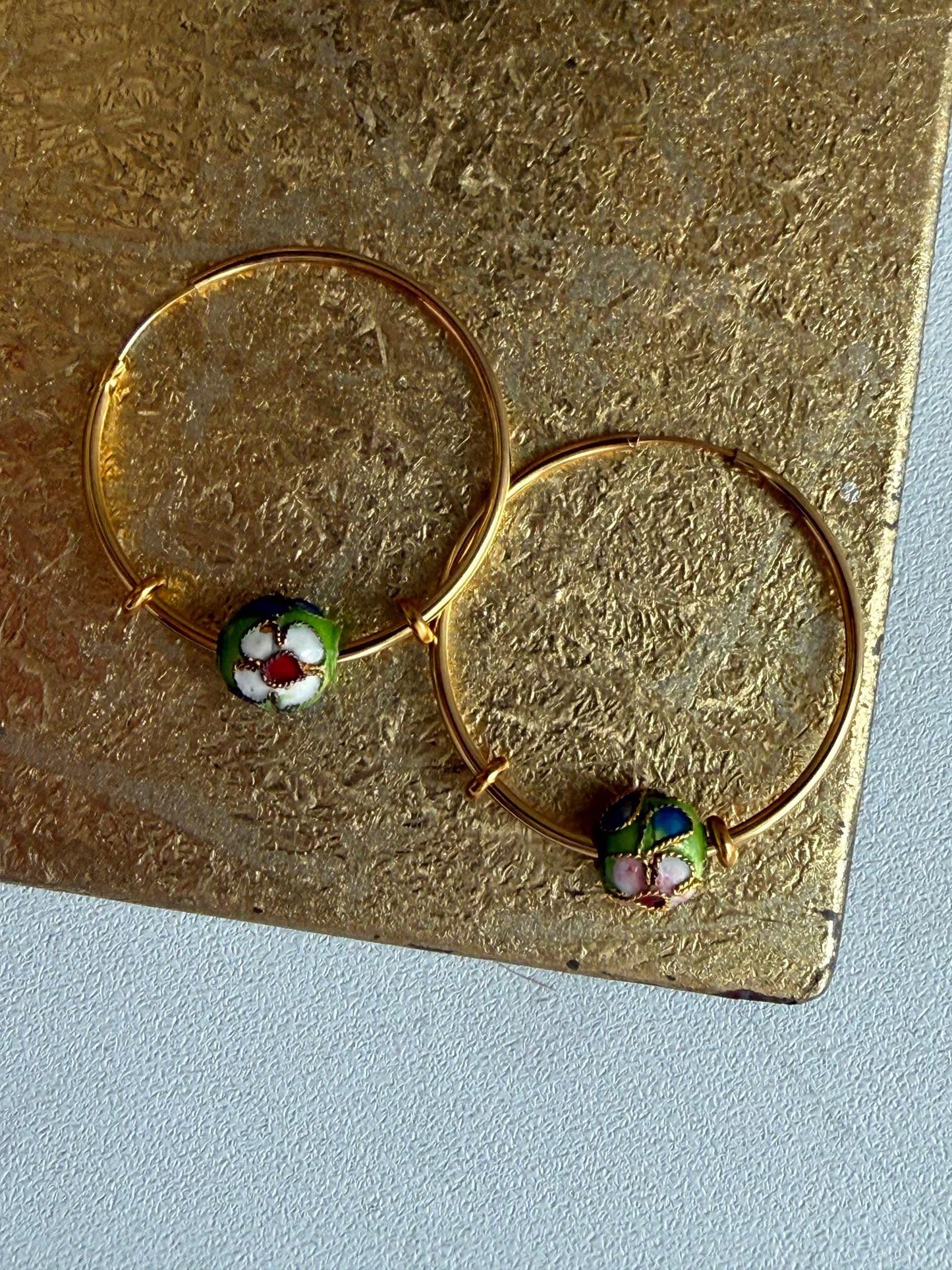 Yellow Gold-Plated Endless Hoop Earrings + (3) Sets of Removable Beads