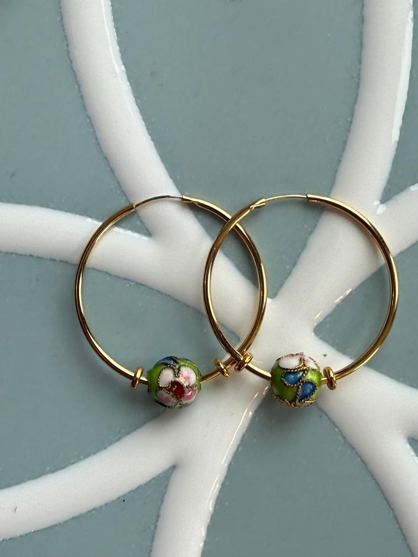 Yellow Gold-Plated Endless Hoop Earrings + (3) Sets of Removable Beads