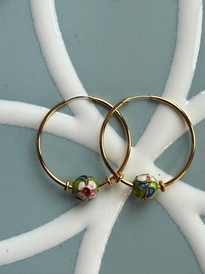 Yellow Gold-Plated Endless Hoop Earrings + (3) Sets of Removable Beads