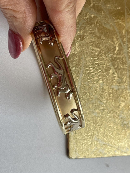 Estate 14KT Yellow + White Gold Panther Cat Bangle Bracelet