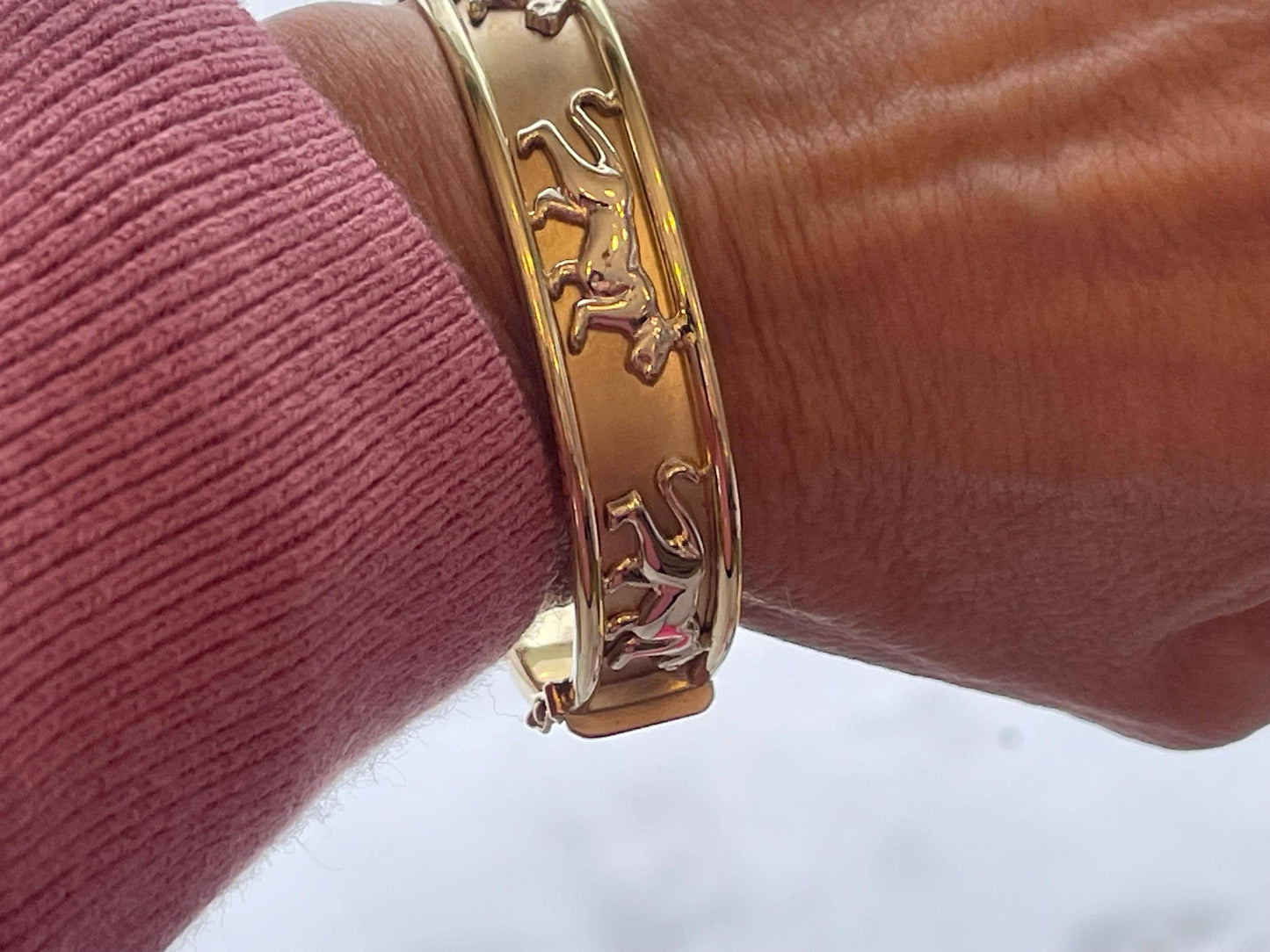 Estate 14KT Yellow + White Gold Panther Cat Bangle Bracelet