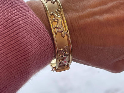 Estate 14KT Yellow + White Gold Panther Cat Bangle Bracelet