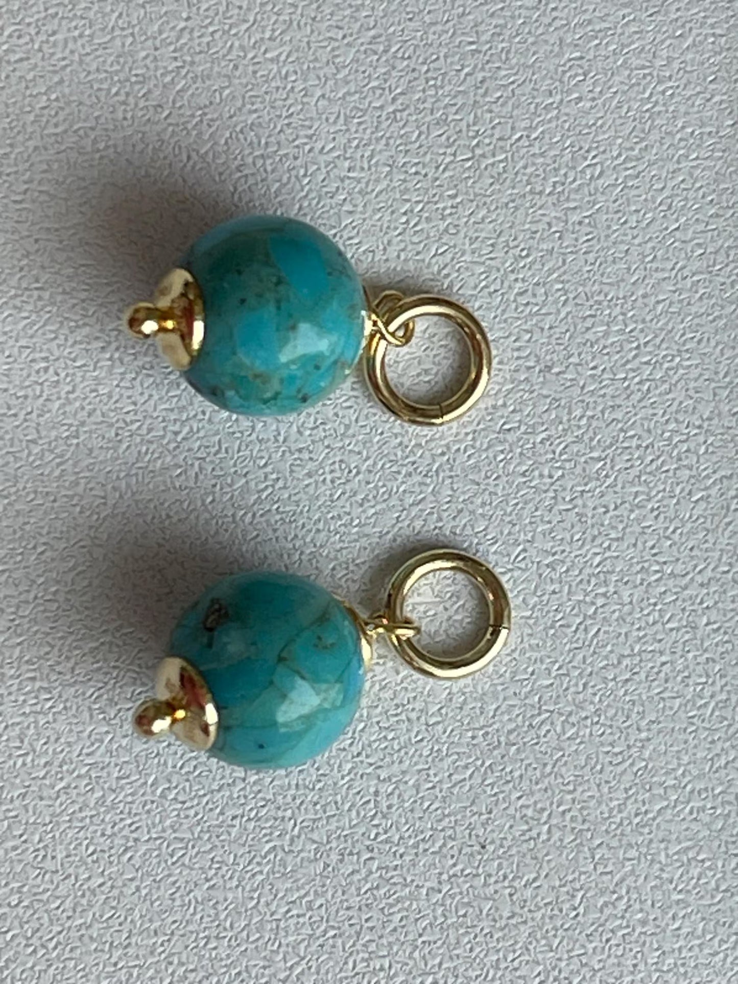 Estate Vintage 14KT Yellow Gold Plated Sterling Silver Turquoise Ball Earring Charms