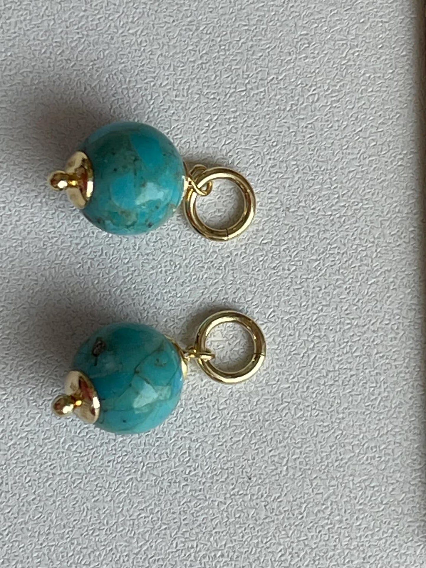 Estate Vintage 14KT Yellow Gold Plated Sterling Silver Turquoise Ball Earring Charms