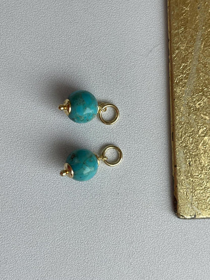 Estate Vintage 14KT Yellow Gold Plated Sterling Silver Turquoise Ball Earring Charms