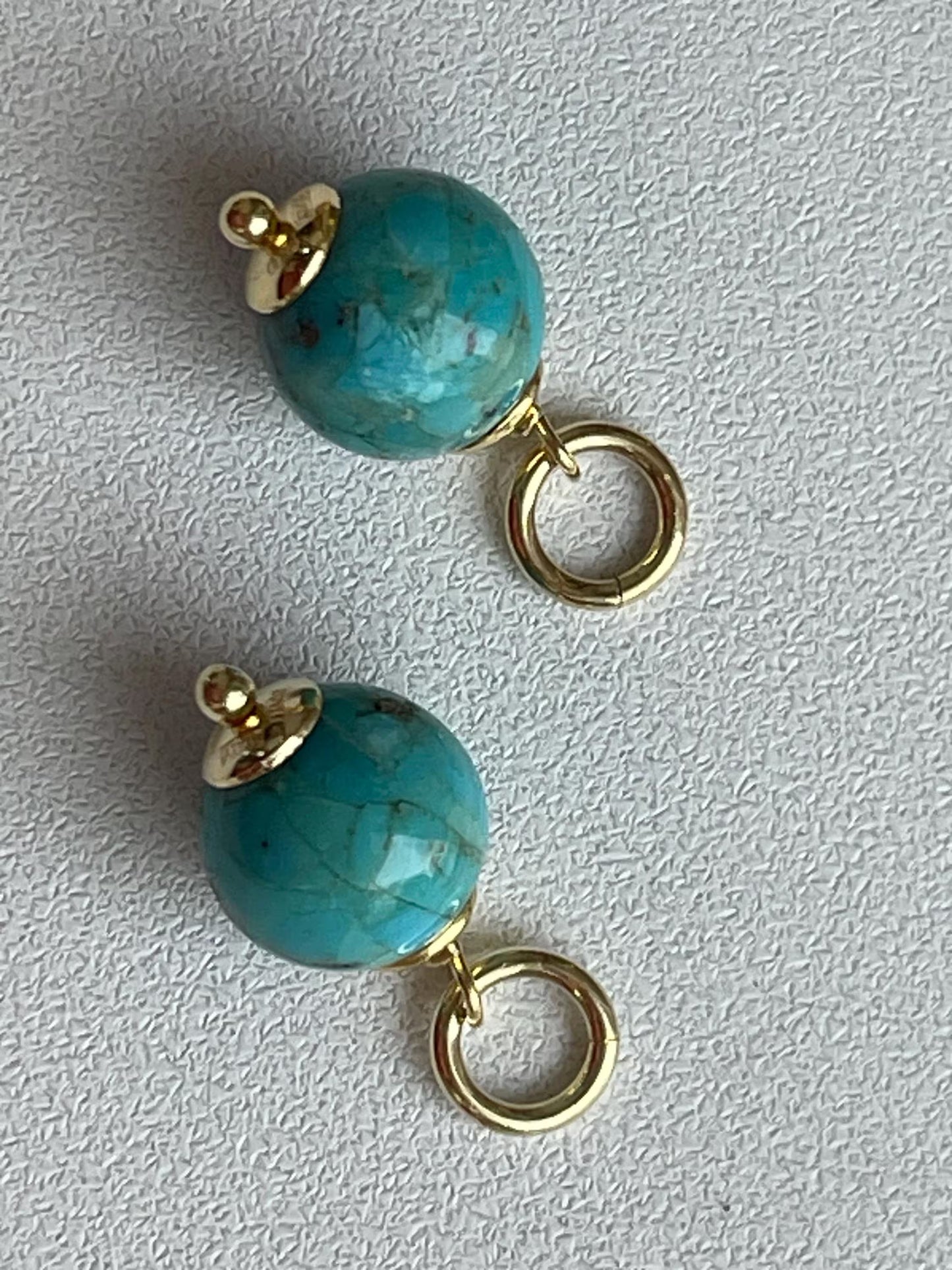 Estate Vintage 14KT Yellow Gold Plated Sterling Silver Turquoise Ball Earring Charms