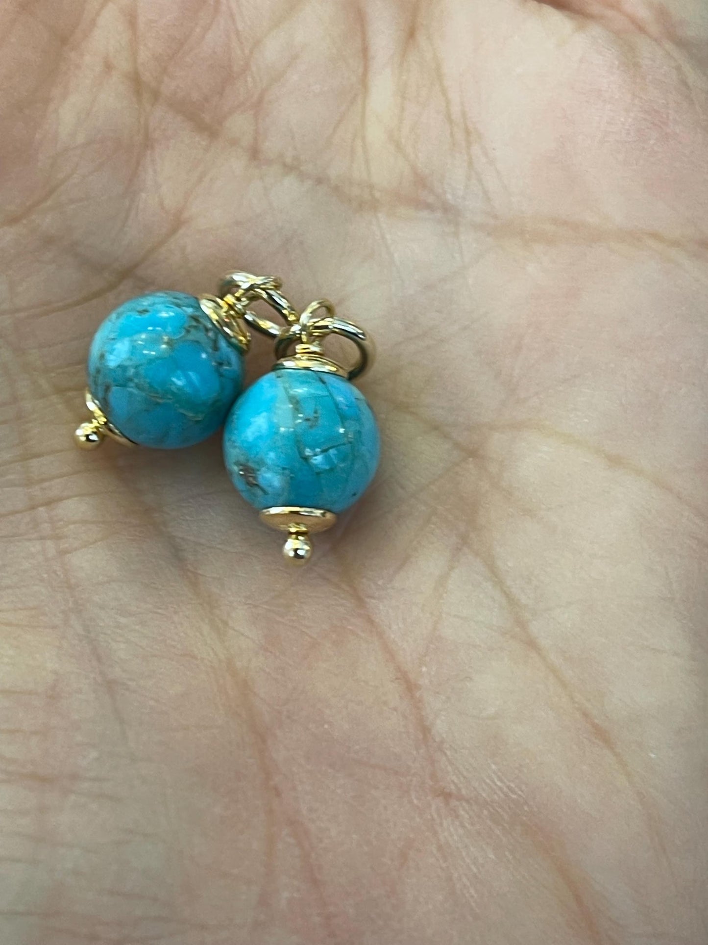 Estate Vintage 14KT Yellow Gold Plated Sterling Silver Turquoise Ball Earring Charms