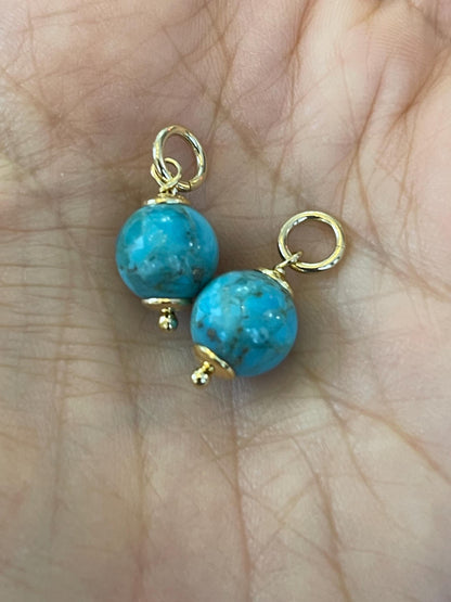 Estate Vintage 14KT Yellow Gold Plated Sterling Silver Turquoise Ball Earring Charms
