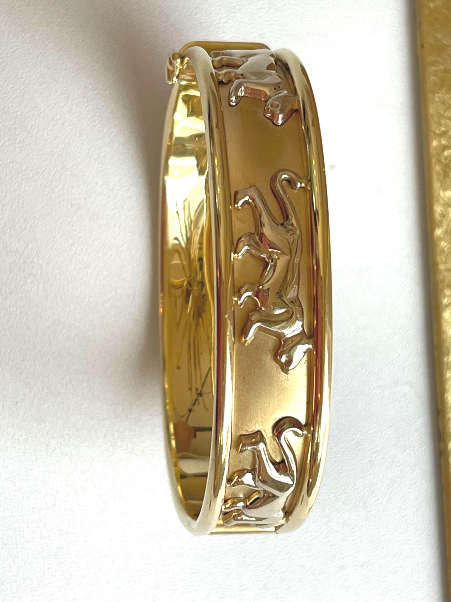 Estate 14KT Yellow + White Gold Panther Cat Bangle Bracelet