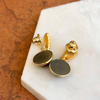 Yellow Gold-Plated Bubbled Post Drop Earrings + Red Round Checkerboard Gemstones