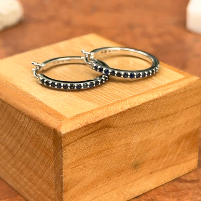 10KT White Gold Round Blue Sapphires Prong-Set Snap Back Hoop Earrings