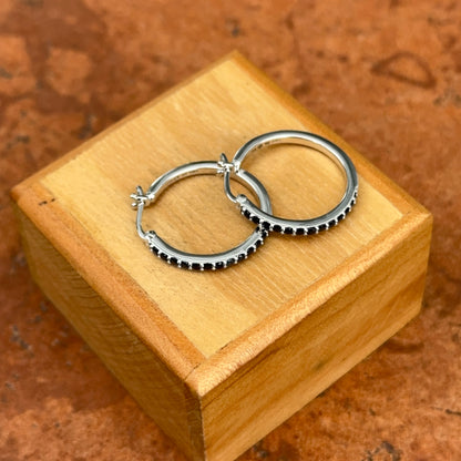 10KT White Gold Round Blue Sapphires Prong-Set Snap Back Hoop Earrings