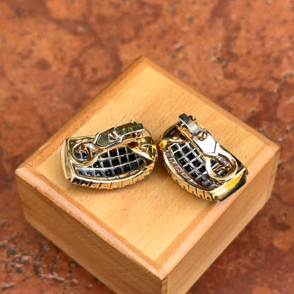 Estate 18KT Yellow Gold Square Sapphire + Round Diamond Clip-On Earrings