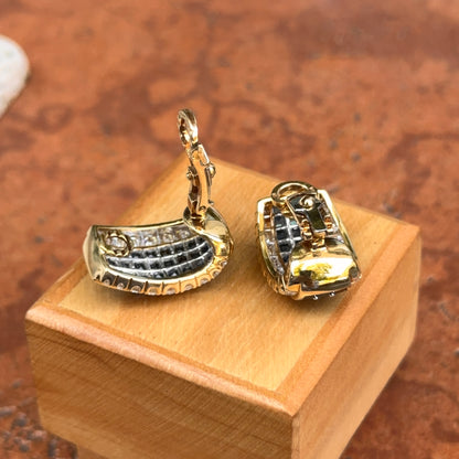 Estate 18KT Yellow Gold Square Sapphire + Round Diamond Clip-On Earrings