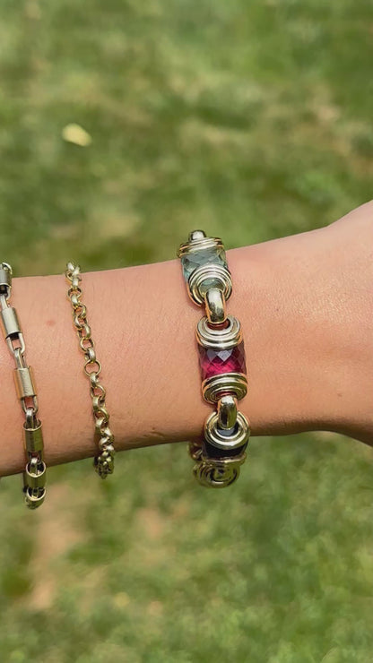 Estate 18KT Yellow Gold Checkerboard Gemstone Link Bracelet
