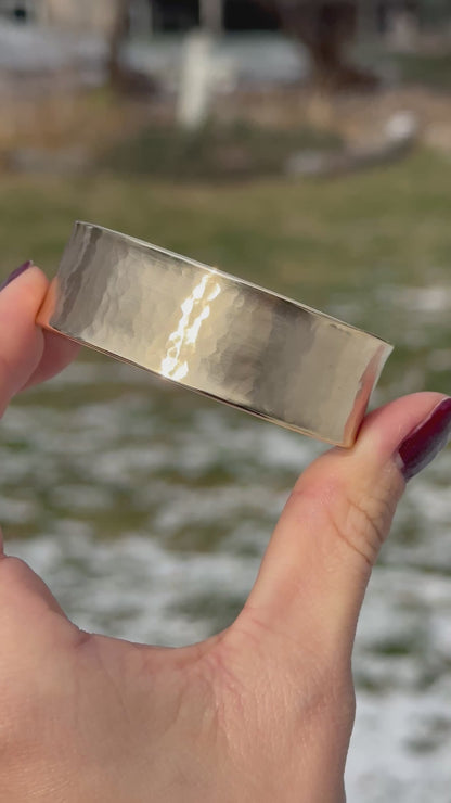 14KT Yellow Gold Hammered Cuff Bracelet 19mm