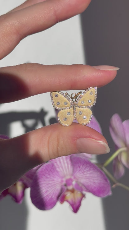 14KT Yellow Gold Matte Gypsy Diamond Butterfly Pendant