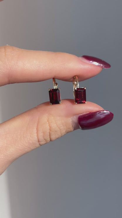 14KT Yellow Gold Genuine Garnet Lever Back Earrings