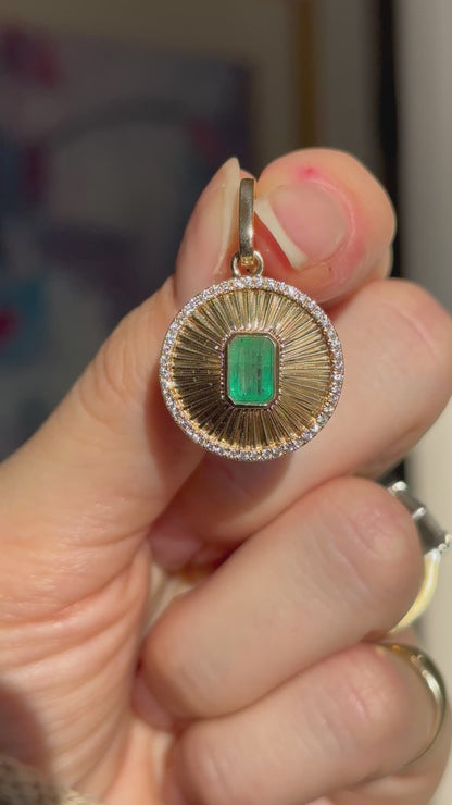 14KT Yellow Gold Emerald-Cut + Diamond Disc Pendant