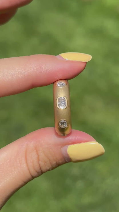 Estate 18KT Yellow Gold Multi-Shape Diamond Bezel Matte Band Ring