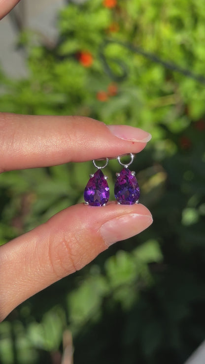 14KT White Gold Pear Amethyst Earring Charms