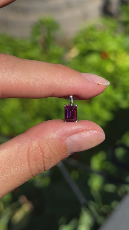 14KT White Gold Emerald-Cut Rhodolite Garnet Pendant