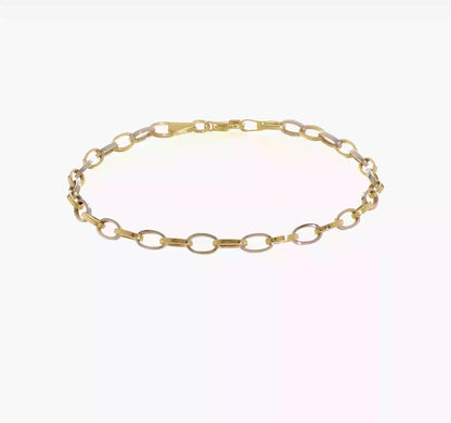 14KT Yellow Gold + White Gold Polished Open Oval Link Bracelet