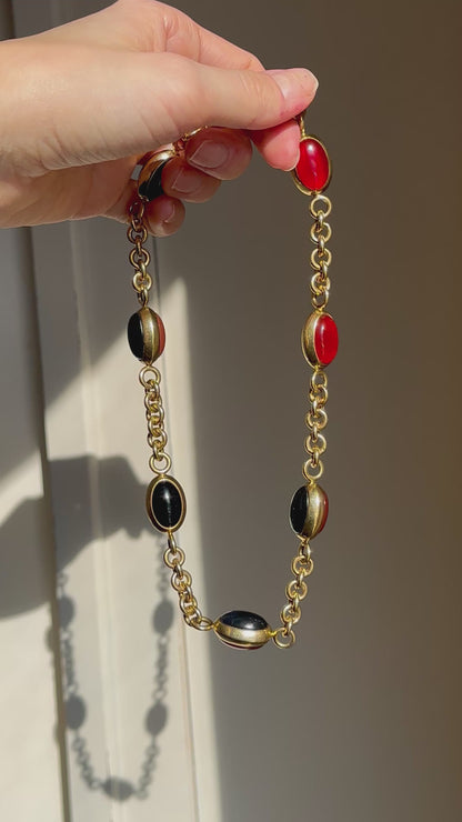 Estate 18KT Yellow Gold Vicenza Carnelian + Black Onyx Necklace