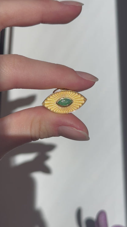 14KT Yellow Gold Matte Marquise Emerald Evil Eye Pendant