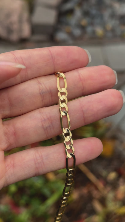 10KT Yellow Gold 5.5mm Concave Figaro Chain Bracelet