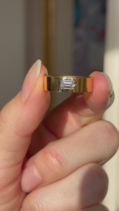 22KT Yellow Gold .42 CT Emerald-Cut Diamond Wide Band Ring