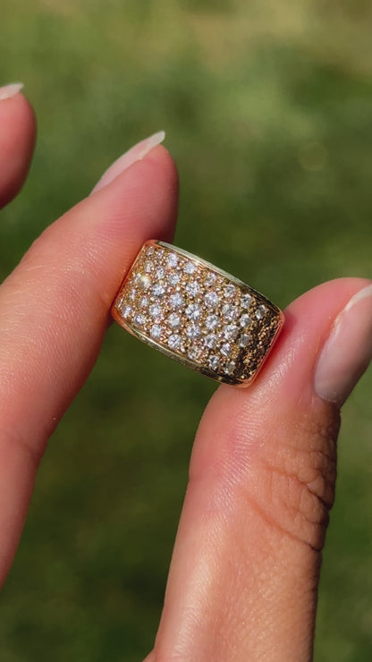 Estate 18KT Yellow Gold 1.40 CT Pave Diamond Cigar Band Ring