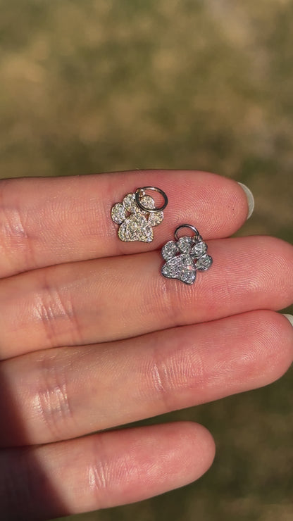 14KT White Gold Pave Diamond Paw Print Pendant Charm