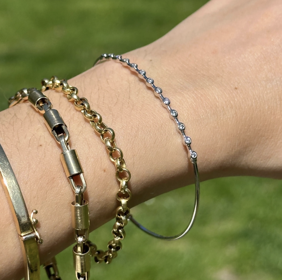 Estate 14KT White Gold Bezel Diamond Cuff Bracelet