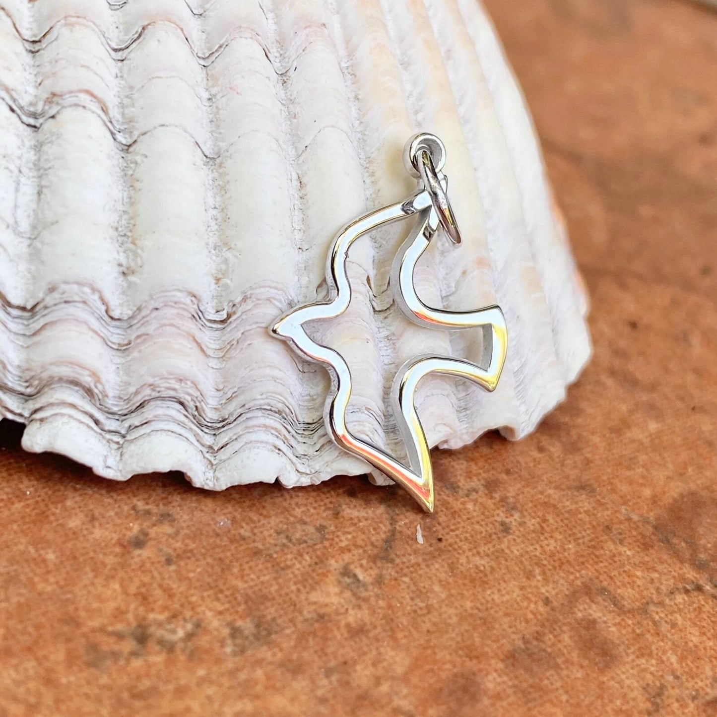 10KT White Gold Cut-Out Dove "Holy Spirit" Pendant Charm