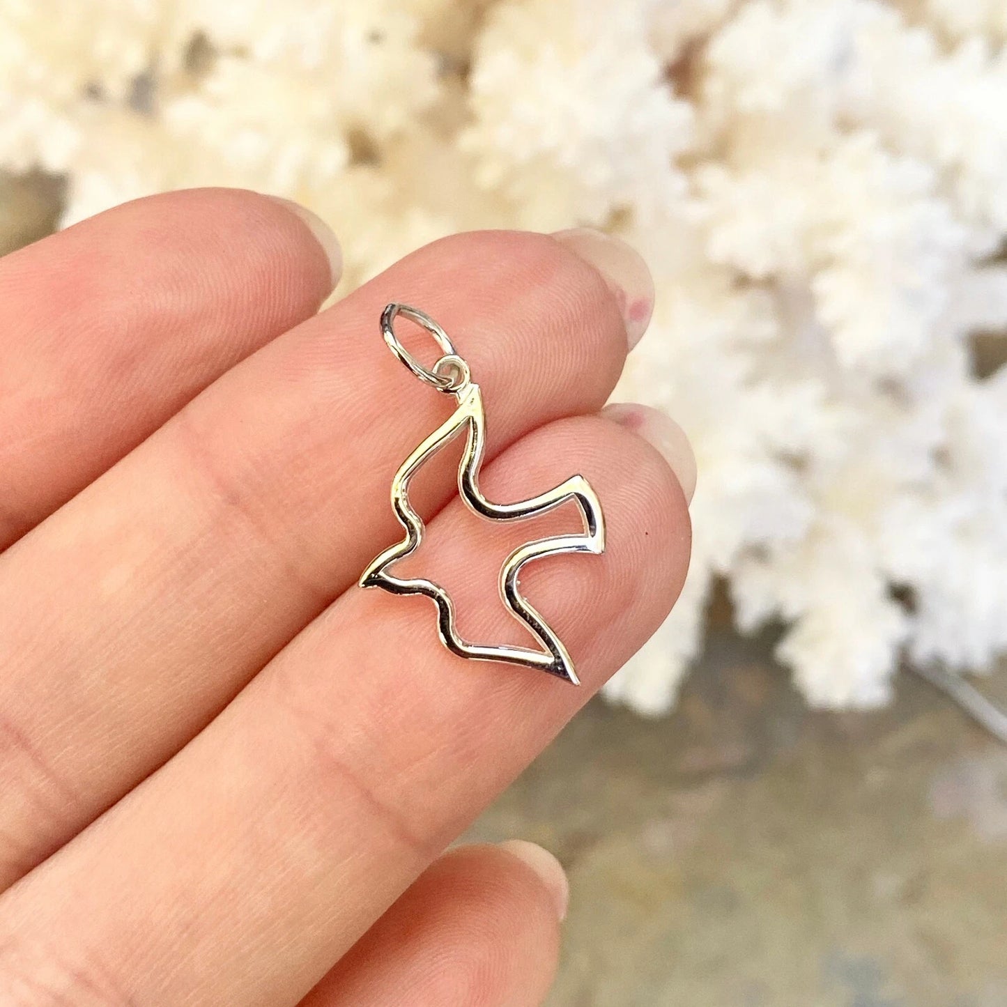 10KT White Gold Cut-Out Dove "Holy Spirit" Pendant Charm