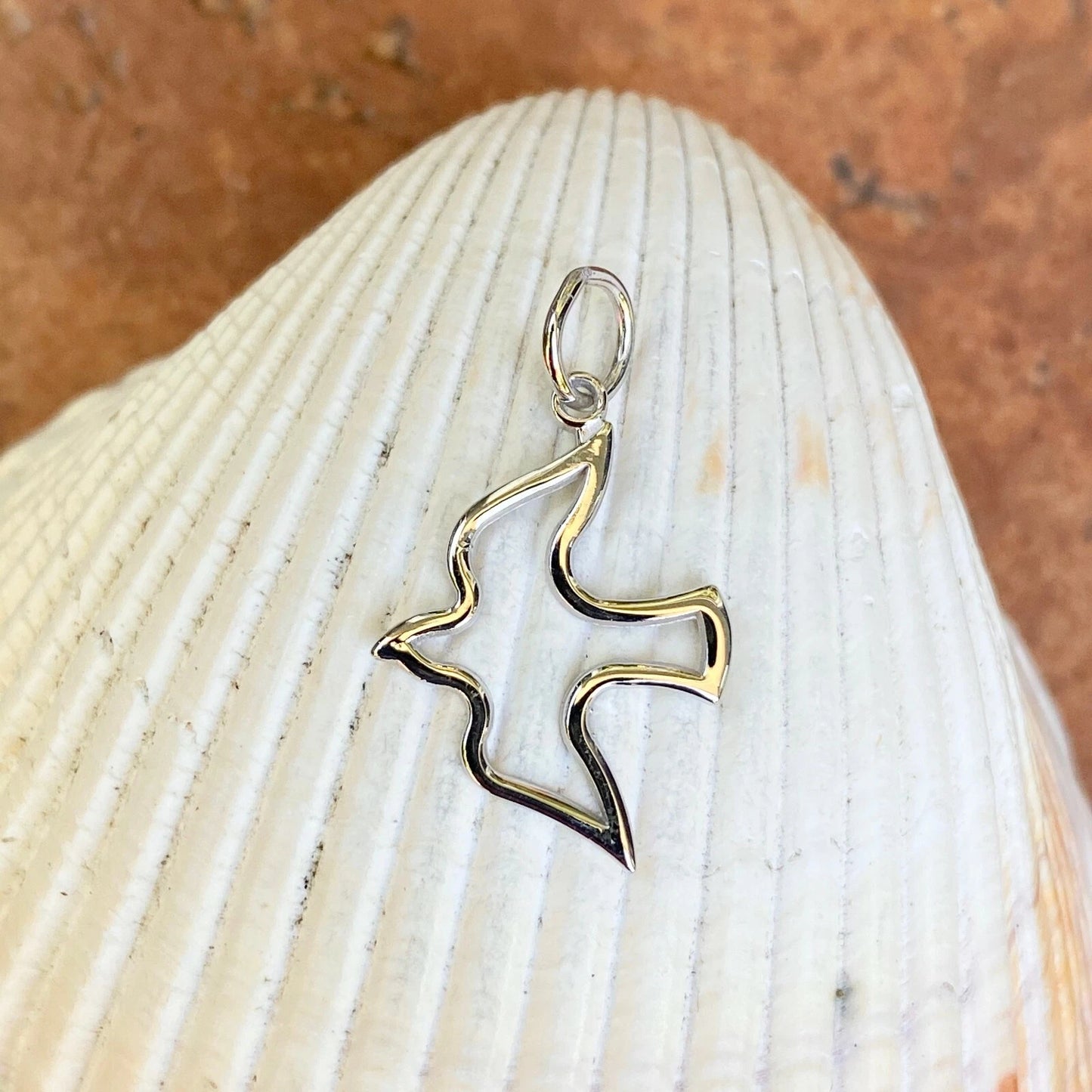 10KT White Gold Cut-Out Dove "Holy Spirit" Pendant Charm