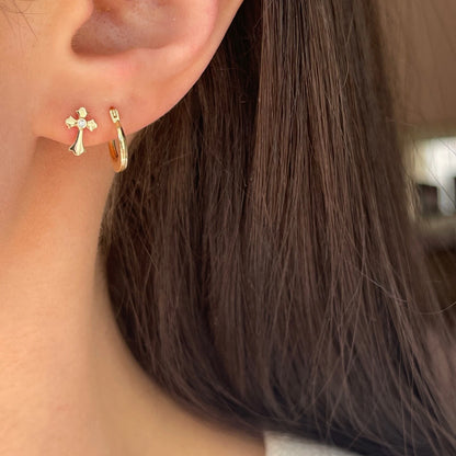 14KT Yellow Gold CZ Stone Cross Post Stud Earrings