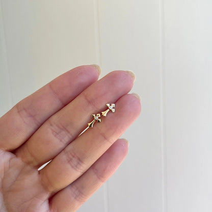 14KT Yellow Gold CZ Stone Cross Post Stud Earrings