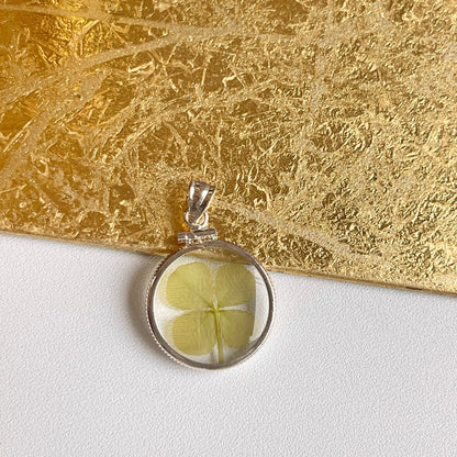 Sterling Silver Irish Four Leaf Clover GENUINE Bezel Pendant Charm 22mm
