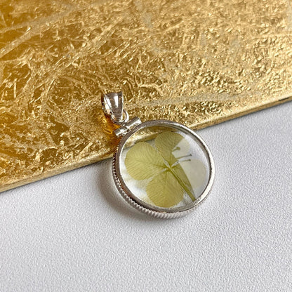 Sterling Silver Irish Four Leaf Clover GENUINE Bezel Pendant Charm 22mm