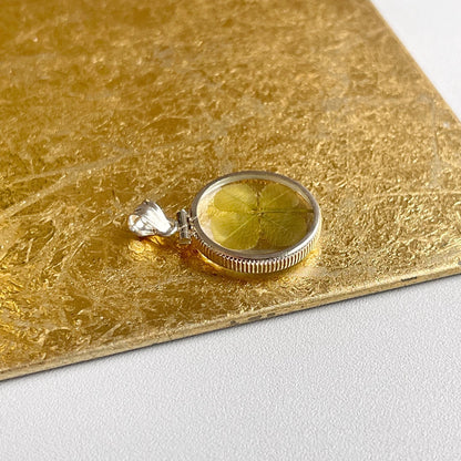 Sterling Silver Irish Four Leaf Clover GENUINE Bezel Pendant Charm 22mm