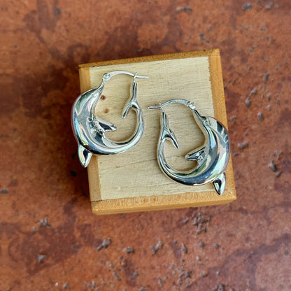 Sterling Silver Shiny Finish 3D Dolphin Design Hoop Earrings NEW Small 32mm