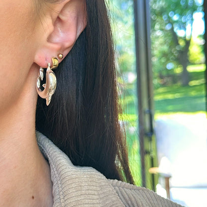 Sterling Silver Shiny Finish 3D Dolphin Design Hoop Earrings NEW Small 32mm