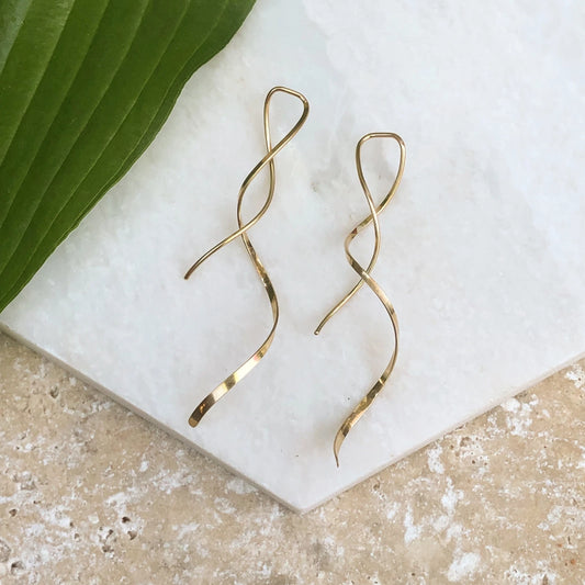 14 KT Yellow Gold-Filled Threader Ear Wires Curl Twist Design Earrings NEW