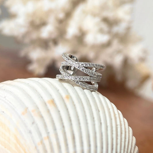 Sterling Silver CZ Stones Artistic Criss Cross Design Ear Cuff NEW 1 Earring