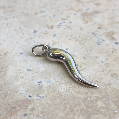 10KT White Gold Italian Horn "Corno" Cornicello Pendant Charm 24.5mm